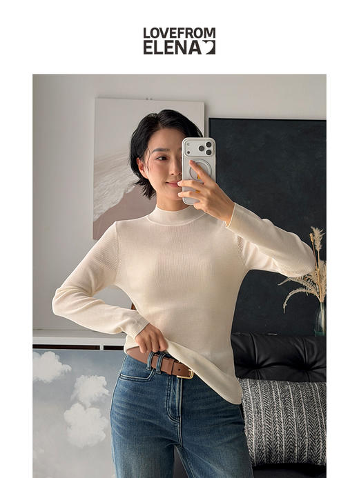 「工厂团购」100%羊毛 气质显瘦半高领打底衫 商品图1