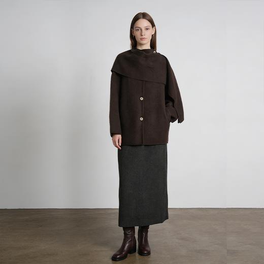 Famecoco范可儿设计感围巾领开衫软糯羊毛针织外套短款FAD8AB107 商品图4