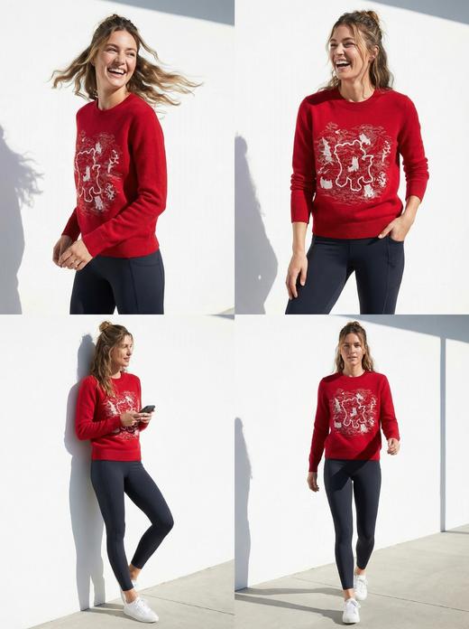 【咕咕同款】KINGDEER/KD休闲时尚百搭女士设计师圆领羊绒衫L805504轻运动/花朵/休闲款鹿王 红色 商品图5