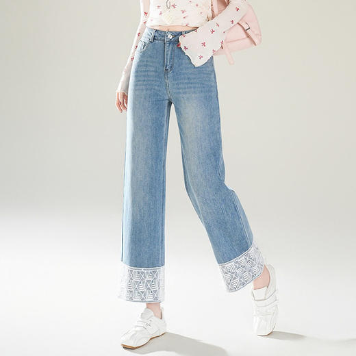 「自」全新升级【铂金会员174/天猫229/差价55】(02127)洛诗琳直筒拼接牛仔裤2026春季高腰显瘦设计感九分裤 商品图0