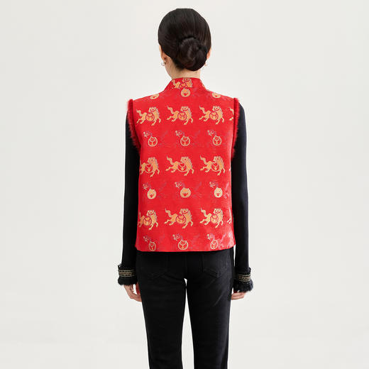 福马贺岁水貂毛斜襟盘扣提花新中式夹棉马甲外套WLZD2517304 商品图1