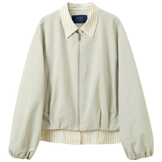 三彩2026春季新款假两件翻领夹克拉链开衫外套复古宽松休闲M 商品图4