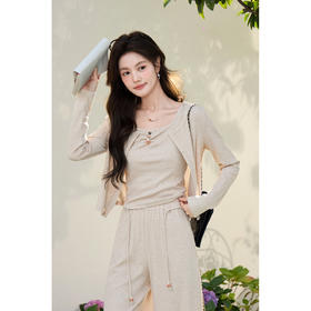 鹿向南「闲暇慵懒」燕麦色长袖针织衫女春季新款