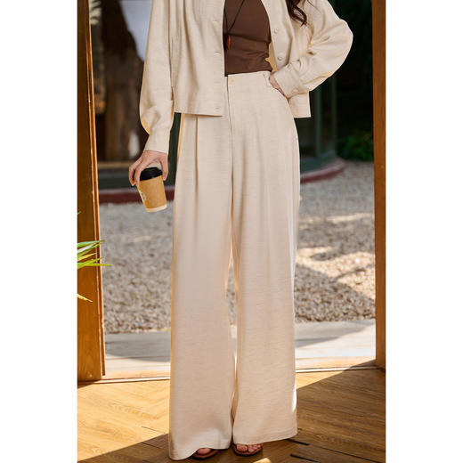 米思阳2026春新款休闲感垂顺亚麻混纺透气舒适休闲裤直筒裤子女5855 商品图2