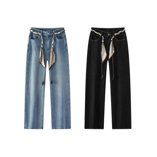 商场同款|森马牛仔裤女春季腰带宽松弹力2026新款复古港风喇叭裤 商品图4