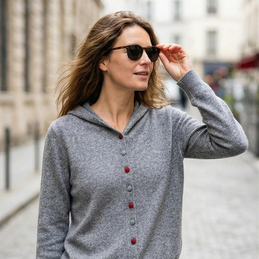 KINGDEER/KD秋冬新款女式休闲羊绒帽衫L805566轻运动/花朵/休闲款鹿王 商品图10