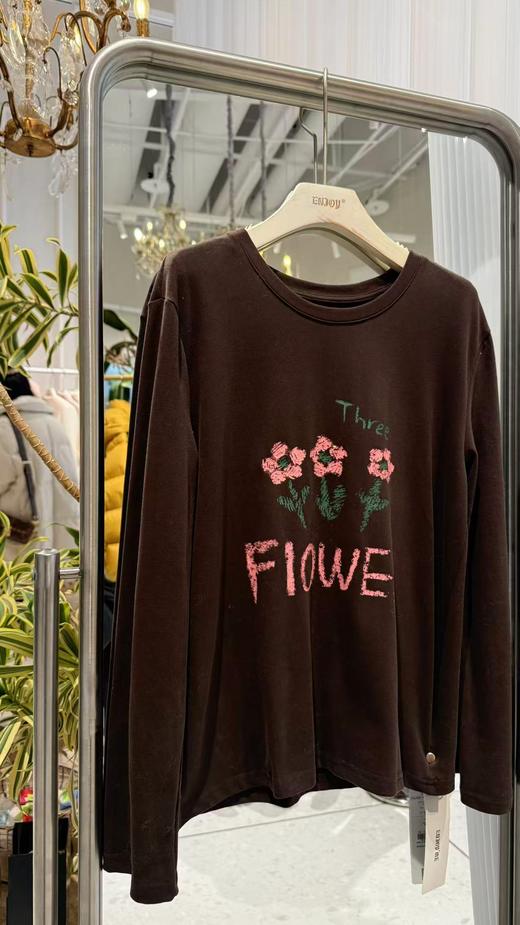【门店同款】ENJOY冬季“暖冬知性”圆领花朵印花长袖T恤 167103108 商品图1