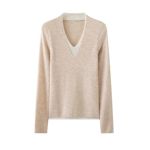 「自」全新升级【铂金会员422/天猫569/差价147】(23512)洛诗琳秋冬100%美丽诺羊毛衫2025冬季新款假两件V领撞色叠穿打底针织衫衣 商品图4