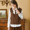Famecoco范可儿针织背心长袖衬衫套装秋冬季文艺通勤蝴蝶系带领衬衣两件套FAB8EC022 商品缩略图5