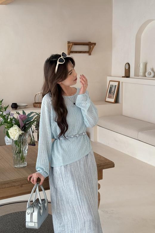 Le Malene 清新蓝气质配腰带连衣裙两件套装 22041 商品图1