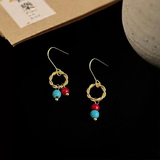 【华彩映色耳坠】复古新中式天然石串珠耳环 手工设计款国风油画感气质耳饰 商品图5