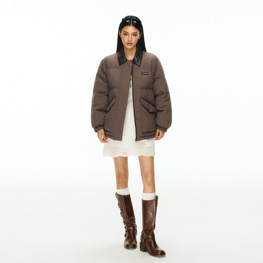 Ariseism 美式复古撞色皮领加厚羽绒服外套女冬季新款加厚上衣 商品图1