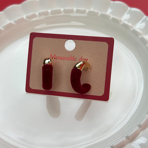 百搭气质植绒红色银针耳环-纪念日百货门店同款168944013 商品图1