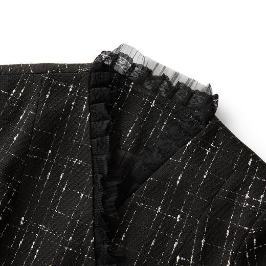 小香风复古格纹收腰蕾丝V领上衣+洋气半裙套装WLZD2515207 商品图2