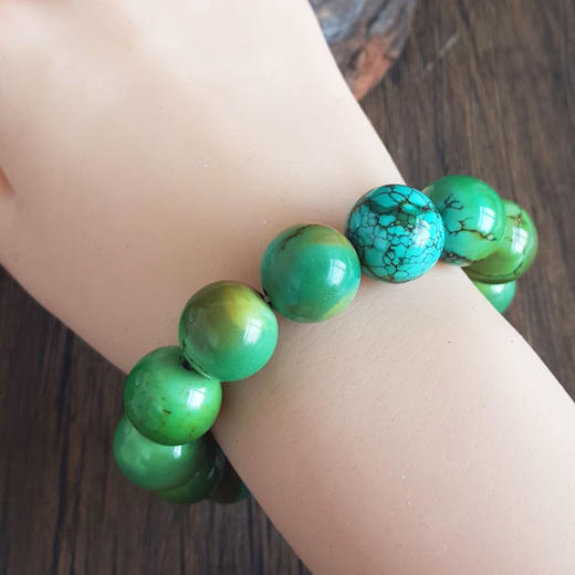 【天然正品】天然收藏级湖北原矿高瓷蓝绿约15.3MM绿松石圆珠手串15.3MM（皆取最大值）060126NJS35 商品图6