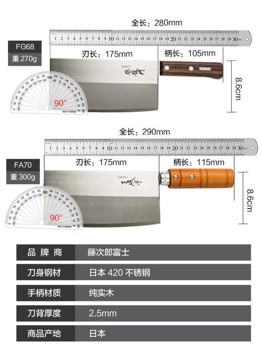 【日本原装进口菜刀】藤次郎富士家用刀具登龙门厨刀中式切菜刀切片刀 商品图4