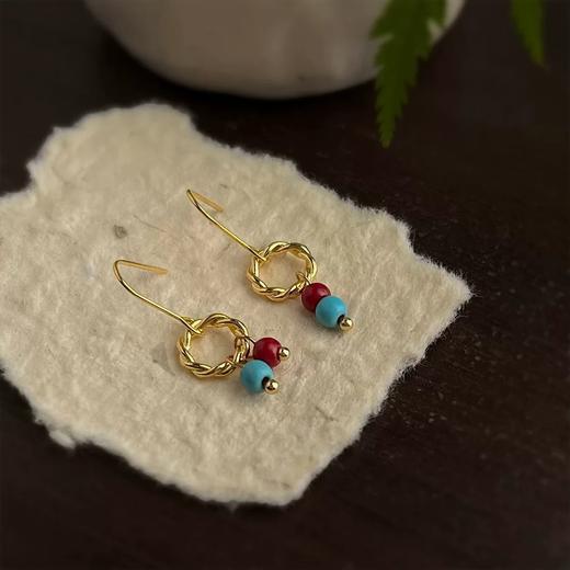 【华彩映色耳坠】复古新中式天然石串珠耳环 手工设计款国风油画感气质耳饰 商品图4