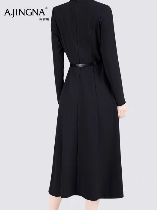 【飘带领】阿菁娜冬季新款飘带领收腰连衣裙酒红复古黑简约一键切换多场合穿搭F31C212006 商品图3