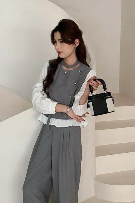 ESTELLICA 撞色拼接休闲高级阔腿裤气质套装 22037 商品图1