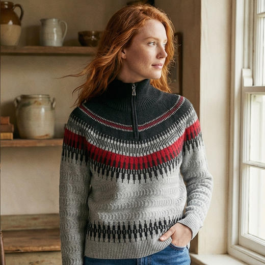 King Deer/鹿王秋冬新款女式长袖高领半拉链羊绒衫L805956复古奶奶风鹿王 商品图4