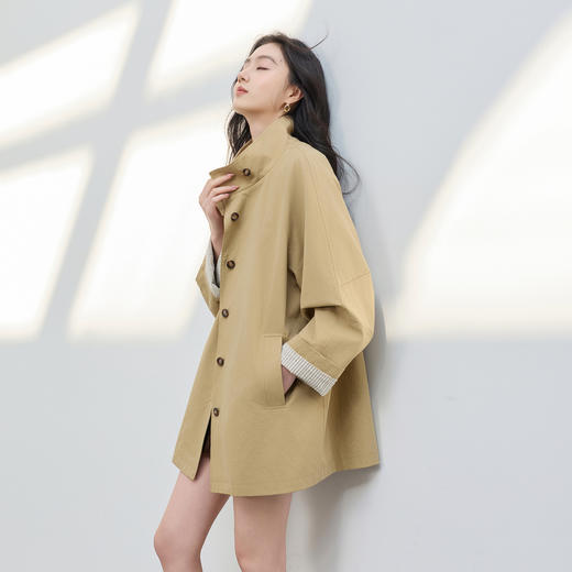 【100棉】三彩2026春季新款宽松中长风衣外套长袖立领开衫通勤M 商品图3