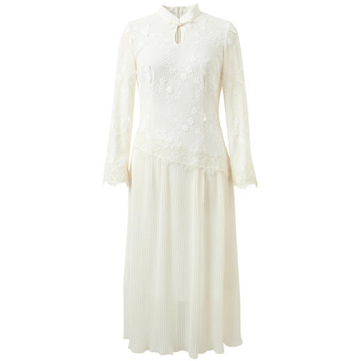 三彩【晓梦迷蝶】2026春季新款新中式连衣裙拼接九分袖长裙C 商品图4