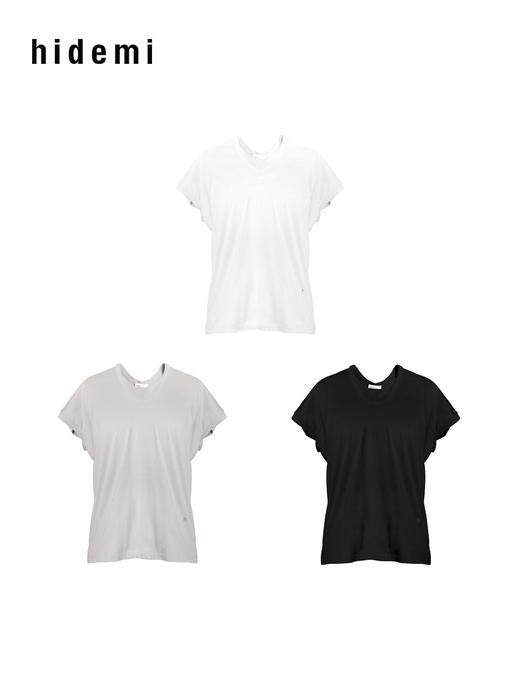 hidemi副线小h V领百搭小飞袖短袖T恤 商品图11