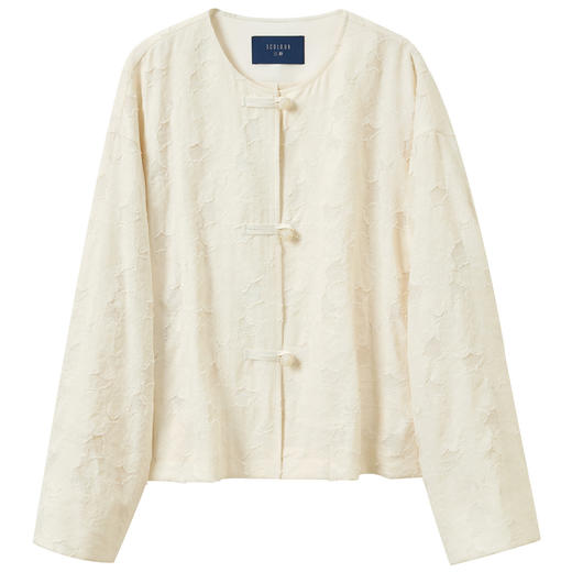 三彩【落花微雨】2026春季新款新中式提花外套圆领开衫宽松C 商品图4