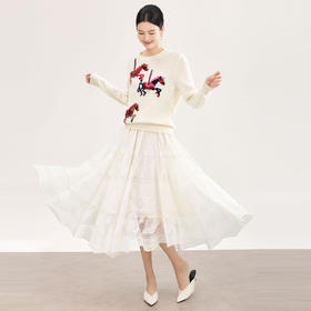 12针密织旋转小马钩花纯羊毛针织毛衣WLZD2601108