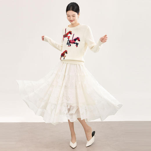 12针密织旋转小马钩花纯羊毛针织毛衣WLZD2601108 商品图0