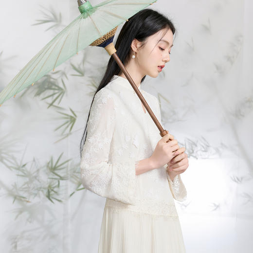 三彩【晓梦迷蝶】2026春季新款新中式连衣裙拼接九分袖长裙C 商品图1