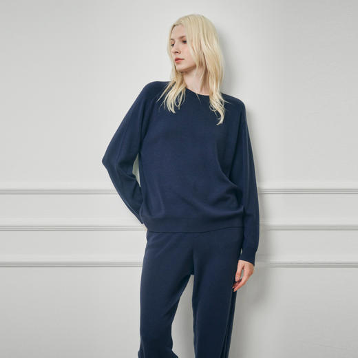 Solo seta女士纯色桑蚕丝绵羊毛山羊绒针织长袖长裤睡衣家居服 商品图3