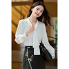 细腻柔光缎面飘带衬衫  经典黑白杏三色 通勤配西装、约会配半裙、开会配西裤皆可！米思阳2026春新款设计感通勤V领飘带领衬衫女5305 商品缩略图0