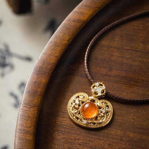 菜菜家南红如意吊坠|云南保山河湾老料冰红，搭配18k金花丝如意+天然钻石 商品图7