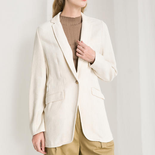 Famecoco范可儿一粒扣通勤西装春秋季女士棉麻休闲时尚百搭小西服外套F195AB021 商品图5