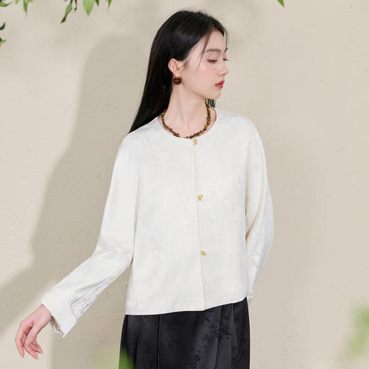 三彩【月下花影】2026春季新款新中式提花外套圆领开衫宽松C 商品图3