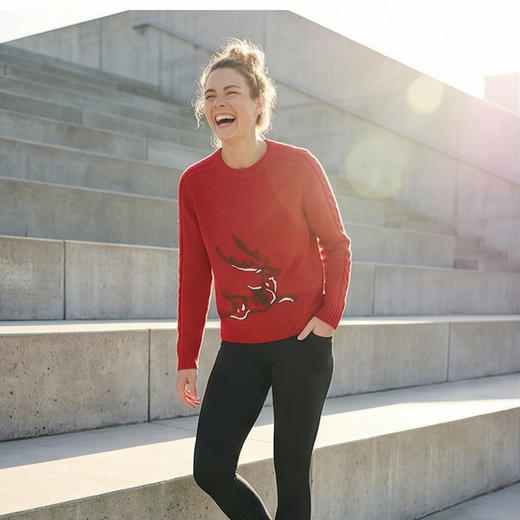 KINGDEER/KD时尚秋冬宽松毛衣复古针织羊绒衫L805970轻运动/花朵/休闲款鹿王 红色 商品图5