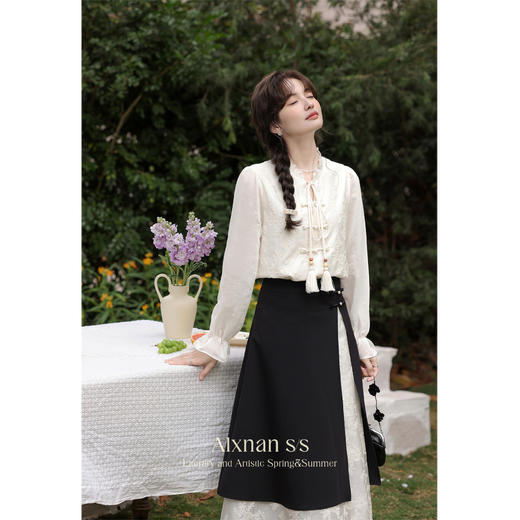 鹿向南「兰亭书信」新中式长袖衬衫女2026春季新款设计感国风上衣 商品图1