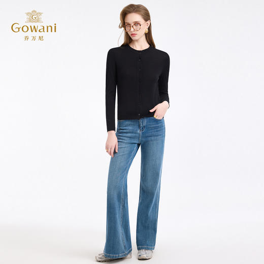 【100%绵羊毛】乔万尼新品冬miu系知识分子风圆领羊毛小开衫ED4M807 商品图5