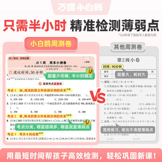万唯小白鸥周末半小时小测卷2026春季小学语文数学英语一二年级三年级四五六上下册教材同步期中期末单元练习册试卷学霸思维训练天天练小白鸽情景题 商品图2
