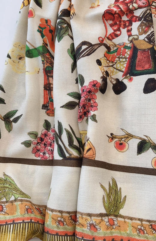 120-7 渠道货 独家一手 小禾 新年系列 马上封侯 真丝羊绒 140*140 大方巾 商品图8