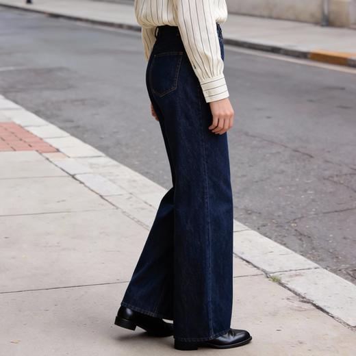 Famecoco范可儿复古经典深蓝牛仔裤高腰显瘦直筒休闲裤FAD8GA118 商品图3