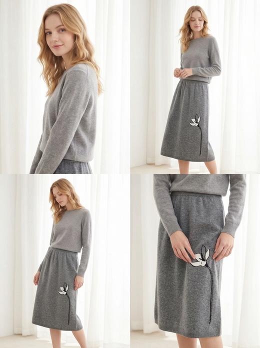 KINGDEER/KD百搭中长款A字裙常规秋冬半身裙厚款休闲L805630温婉奶油款鹿王 商品图4