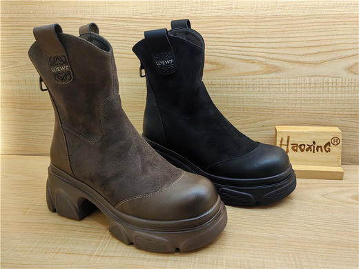 2024豪行冬款专柜正品短靴时尚舒适中跟厚底弹力布女单靴24430770 商品图2