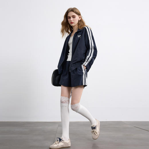 三彩独醒2026春季新款休闲套装芭蕾风外套蝴蝶结刺绣宽松短裤F 商品图2