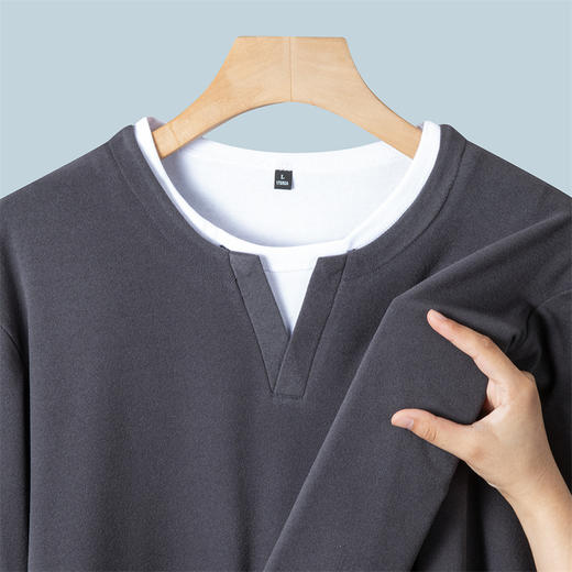 罗蒙男士春秋假两件长袖圆领T恤舒适时尚男长袖上衣通勤T恤 商品图5