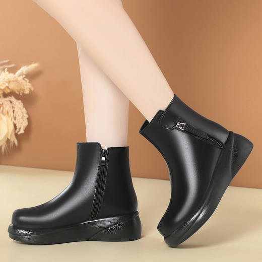 头层牛皮短靴中跟粗跟防滑底妈妈棉鞋雪地靴KQ-YT5269 商品图2