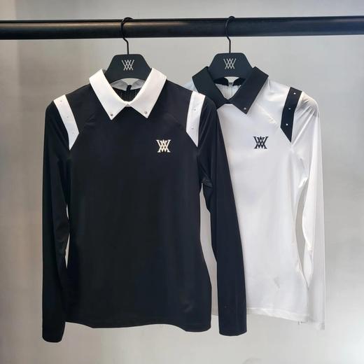 Anew家新款女士防晒薄款长袖衫来了！越南原单代工厂资源，原面料❗️特制的铆钉原织带制作，字母徽标长袖防晒polo衫，三种功能面料，触感细腻柔软，后背有重复品牌徽标印花，上身简约时髦。面料弹力巨大！ 商品图0