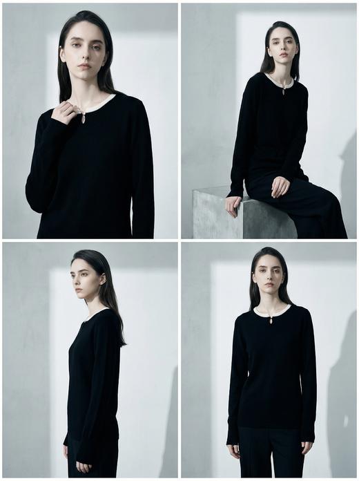 【咕咕同款】KINGDEER/KD秋冬新款女式圆领桂花针撞色圆领羊绒衫 约198g L805658经典基本款/气质款/100%山羊绒鹿王 商品图3