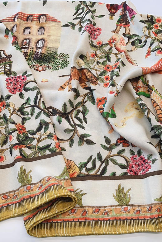 120-7 渠道货 独家一手 小禾 新年系列 马上封侯 真丝羊绒 140*140 大方巾 商品图9